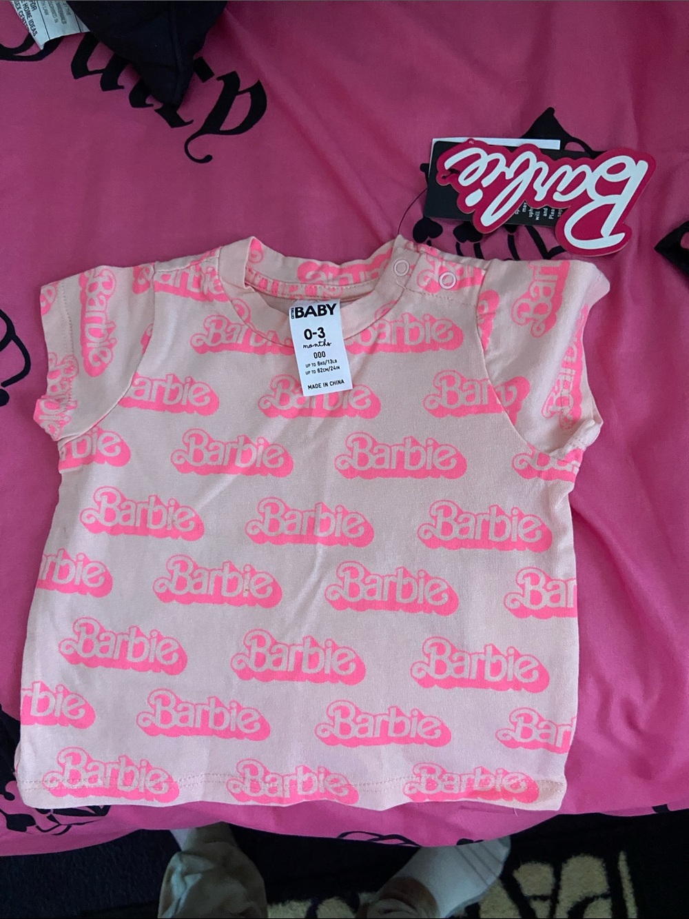 Barbie Pink Baby Tee with Neon Logo Print - Picture 3 of 3